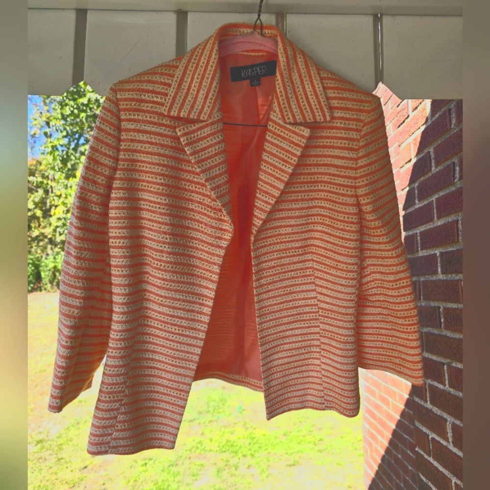 Kasper Woven Cotton Suit Jacket in light coral, Sz 6